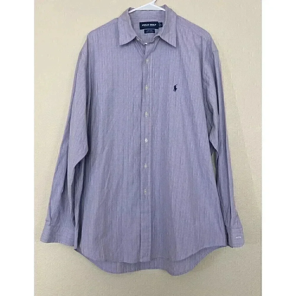 Polo Golf Ralph Lauren Mens Size L Long Sleeve Button Up Purple Lofting Cotton - Picture 1 of 8